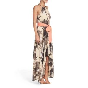 Eliza J Hugh low floral print dress with metal neck closure